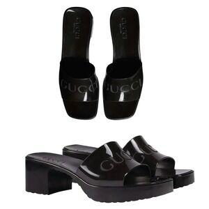 Y2K Gucci 60mm Rubber Platform Logo Heel Sandal Black US7 37 Tom Ford Made Italy